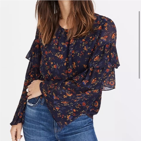 MADEWELL | Floral Navy Blouse - Picture 2 of 10